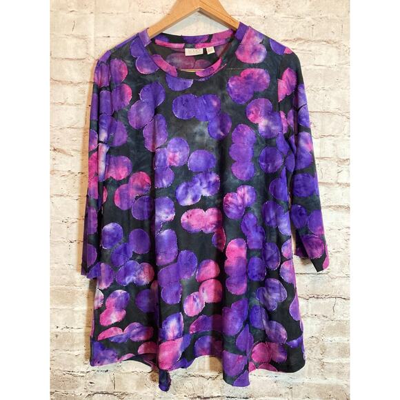 LOGO Lori Goldstein Tunic Top Womens‎ Large Purple Watercolor Tetured Polka Dots - Picture 1 of 15